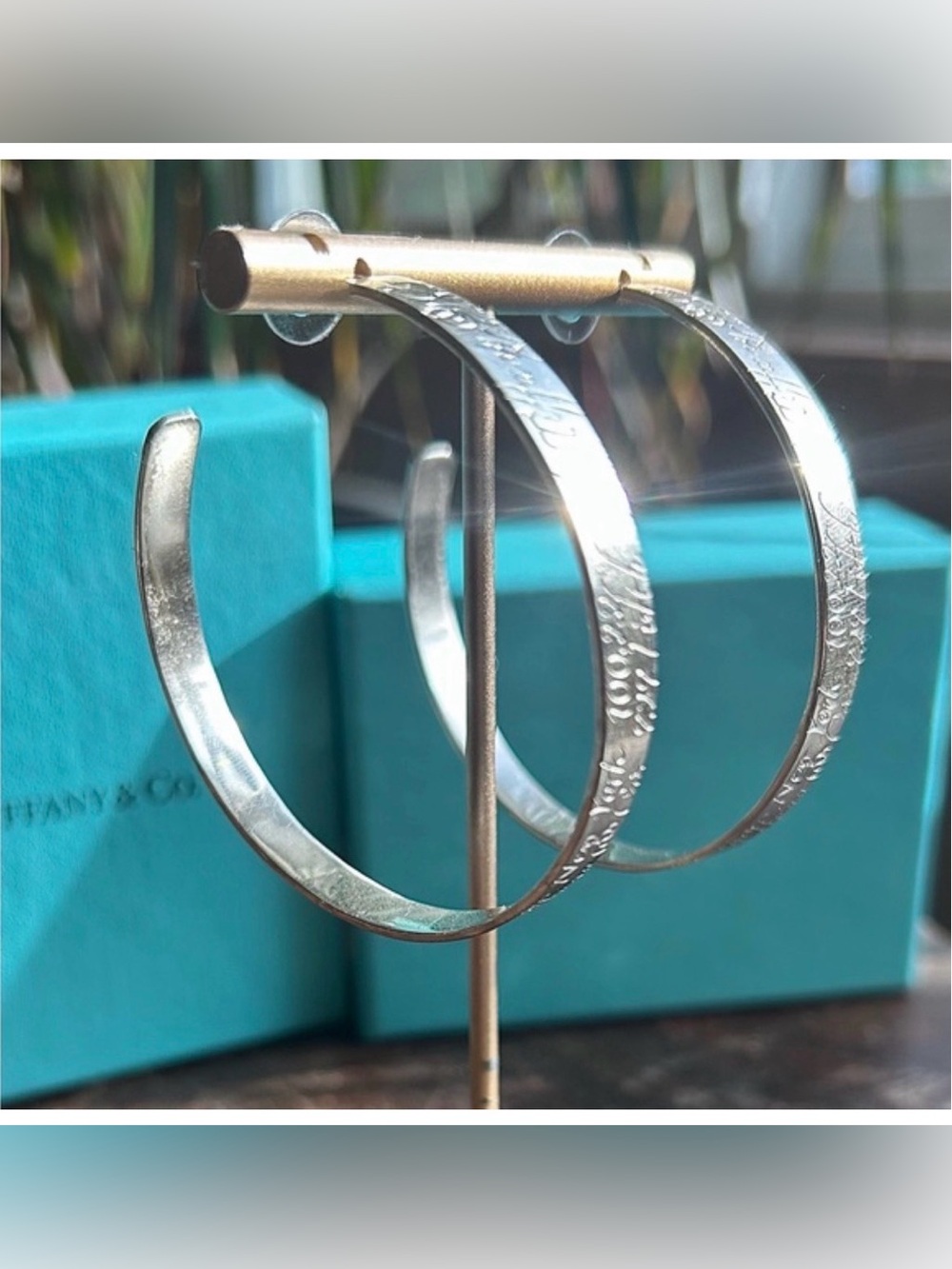Authentic Tiffany & Co. Ultra RARE Script / Notes 925 Silver XL Hoop Earrings - Picture 7 of 15